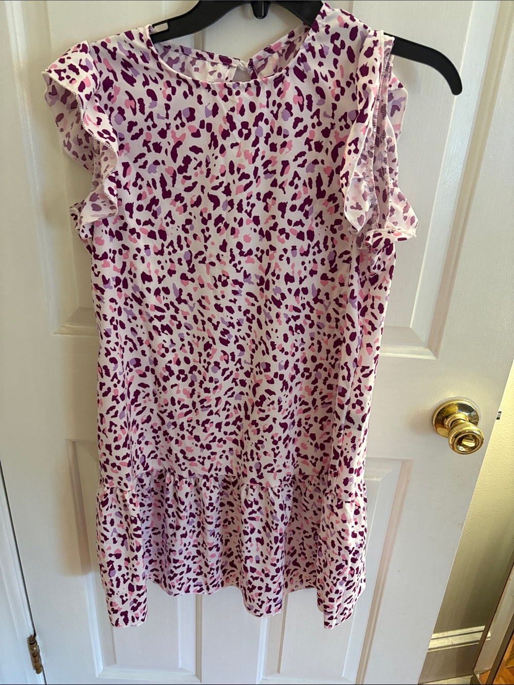 SHEIN Pink Leopard Print Ruffle Sleeve Casual Dress